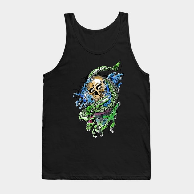 Watercolour Tattoo Dragon and Skull Tank Top by silentrob668